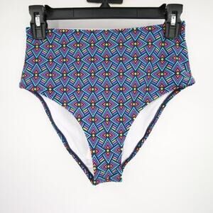 NWT Cupshe Geometric Pattern High Waisted Swim Bikini Bottoms Small Blue Purple
